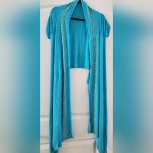 Blue Throw/Scarf jacket with Gold Embroidery Accents